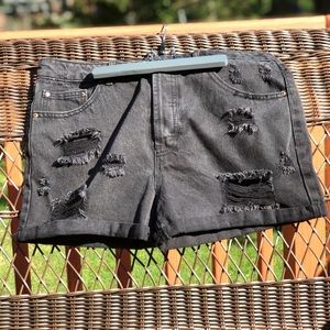 Black denim shorts